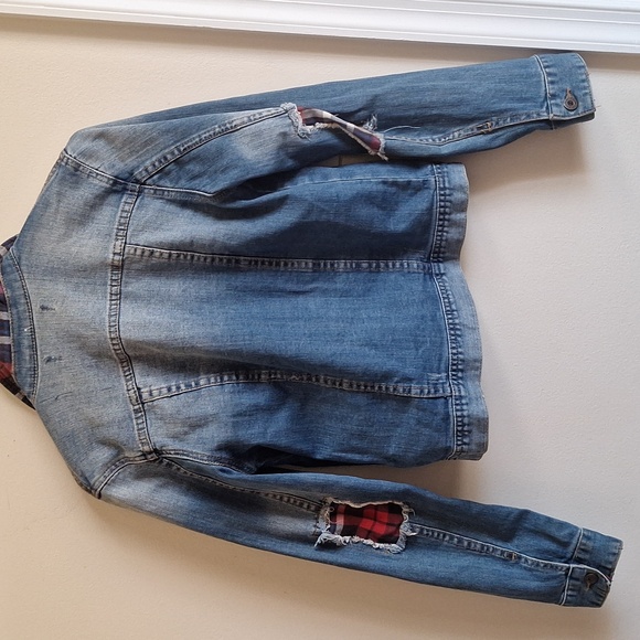 Bullhead Denim Co 90s Jacket Plaid Flannel Inserts Distressed Jean Trucker Sz.S - Picture 3 of 10